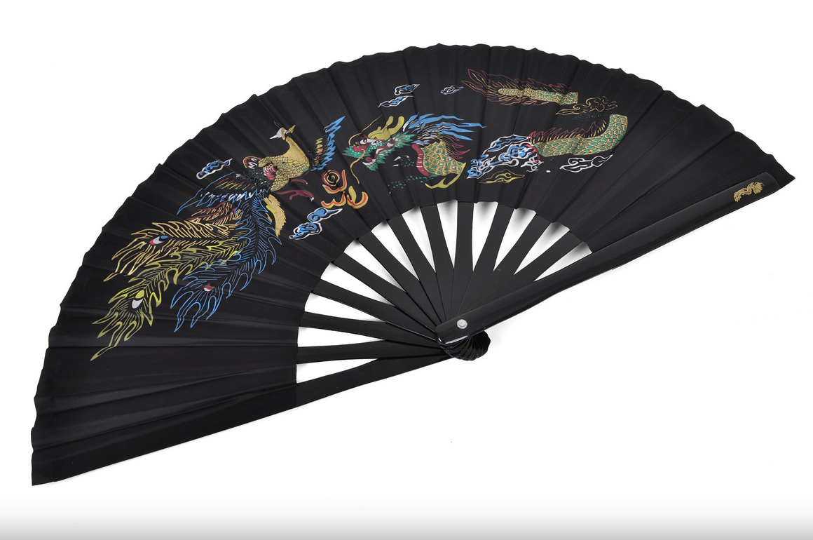 Tai Chi vějíř (Tai Ji Shan) Bambus, drak a fénix