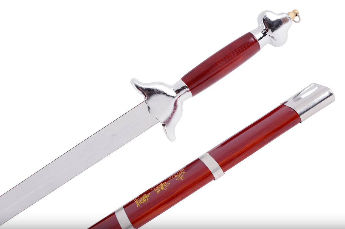 Přímý meč s pochvou, červený / stříbrný - polopružný