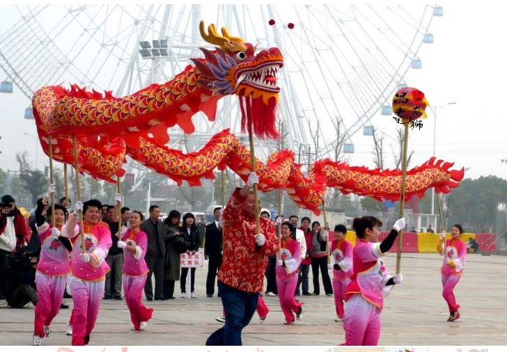 Dračí kostým, červený a zlatý, 3 osoby