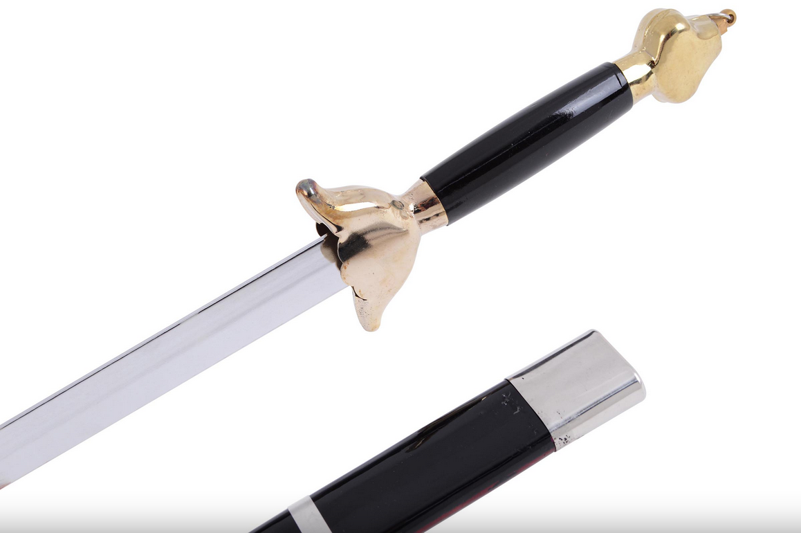 Přímý meč s pochvou, černý / zlatý - polopružný