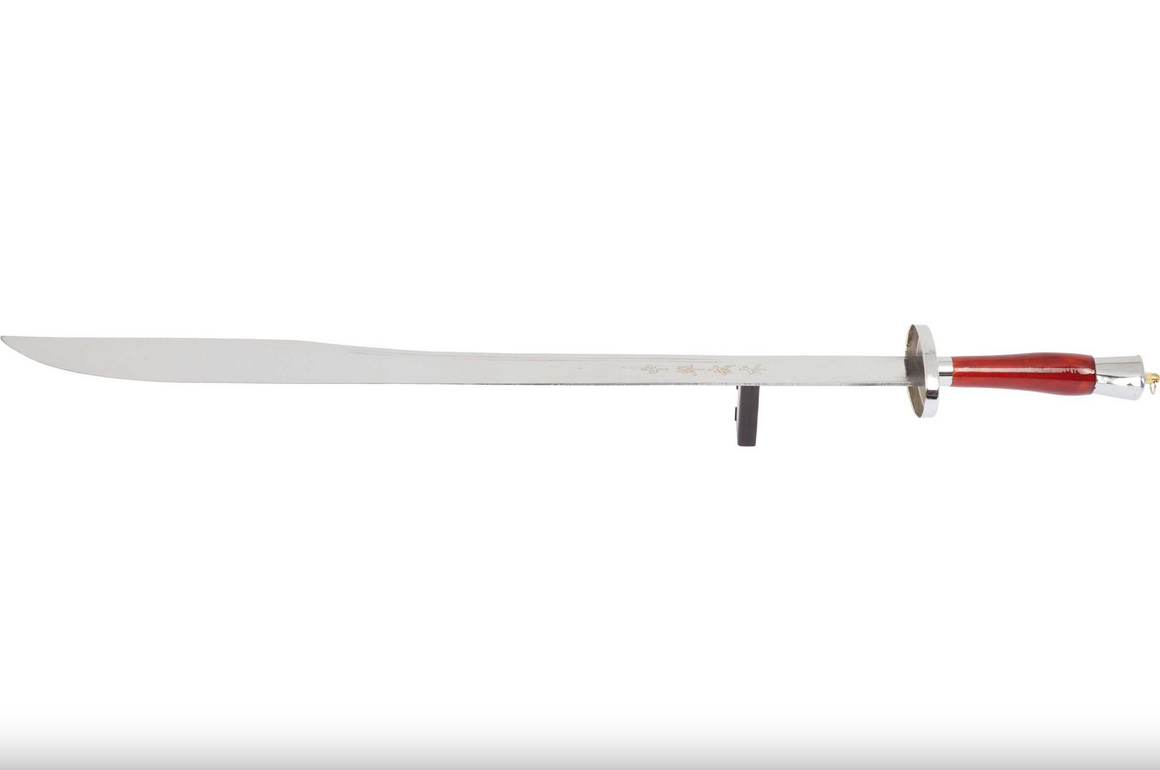 Kungfu tréninková široká šavle s pochvou, červená/stříbrná - ohebná