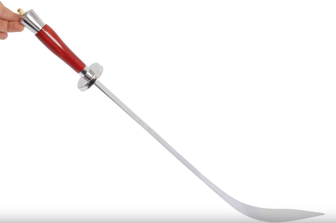 Kungfu tréninková široká šavle s pochvou, červená/stříbrná - ohebná