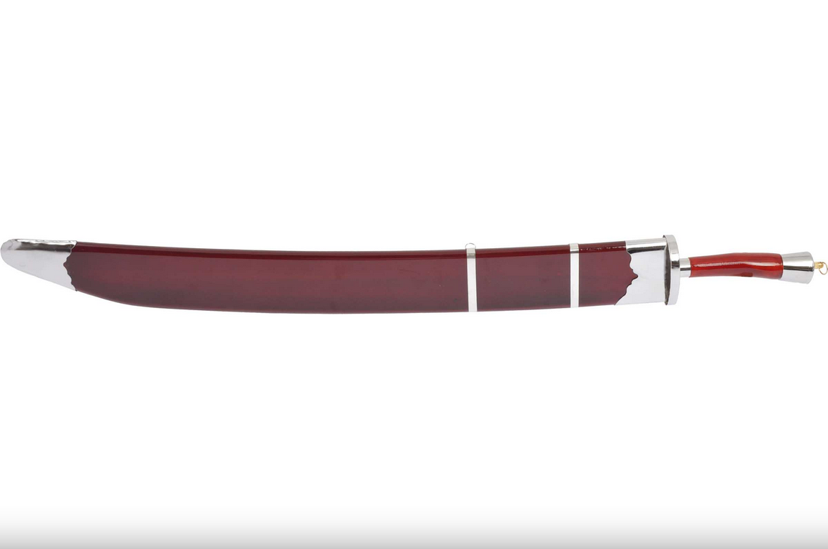 Kungfu tréninková široká šavle s pochvou, červená/stříbrná - ohebná