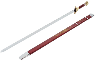 Přímý meč s pochvou, červený / zlatý - 65 cm