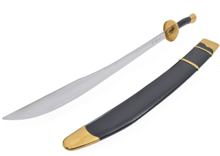 Kungfu trénink Široká šavle s pochvou, černý / zlatý - polopružný