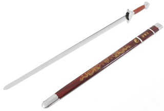 Přímý meč s pochvou, červený / stříbrný - polopružný